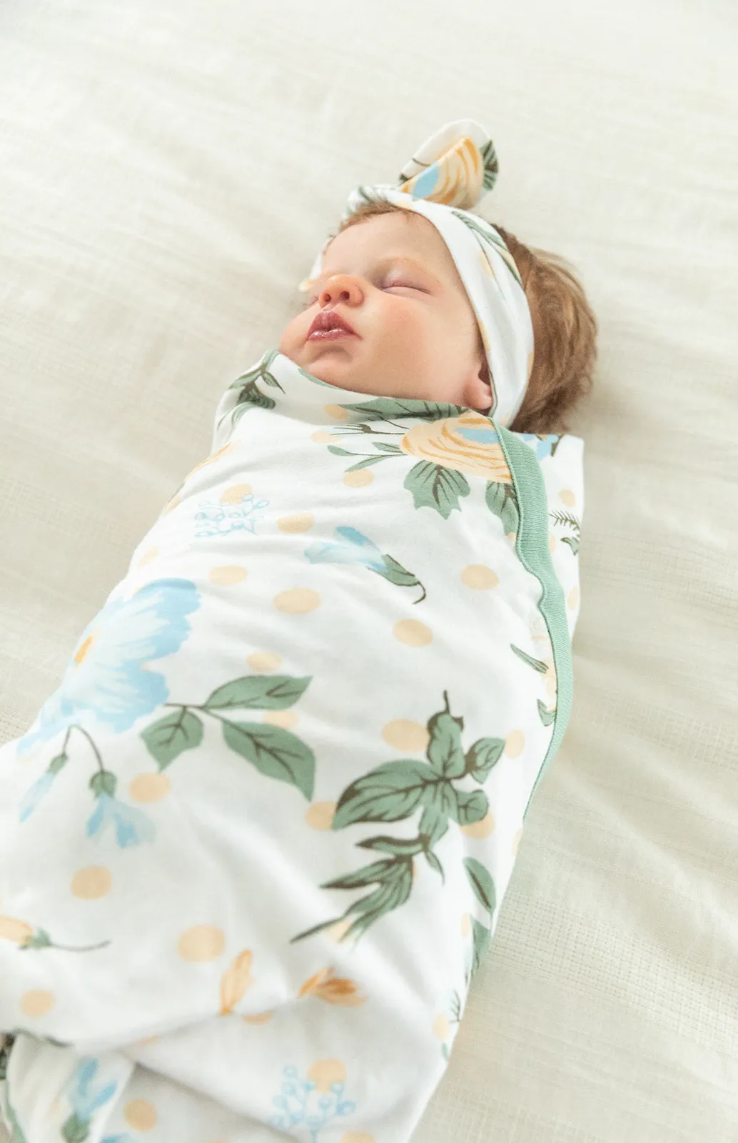 Olive Green Robe & Hadley Swaddle Blanket & Headband Set