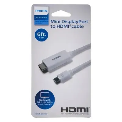 Open Box - Philips 6' Mini DisplayPort to HDMI Cable - White