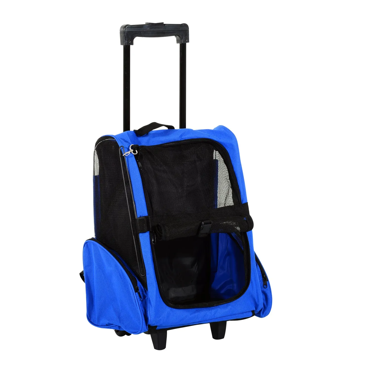 PawHut Pet Blue Travel Backpack Bag Cat Puppy Dog Carrier w/ Trolley and Telescopic