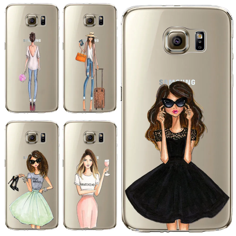 Phone Case for Samsung Galaxy S5 S6 S6Edge S6Edge  S7 S7edge Cover Soft Silicon Fashion Sexy Modern Lady Girl Mobile Phone Bag