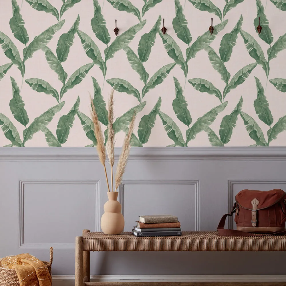 Plantain Wallpaper Teal/Blush