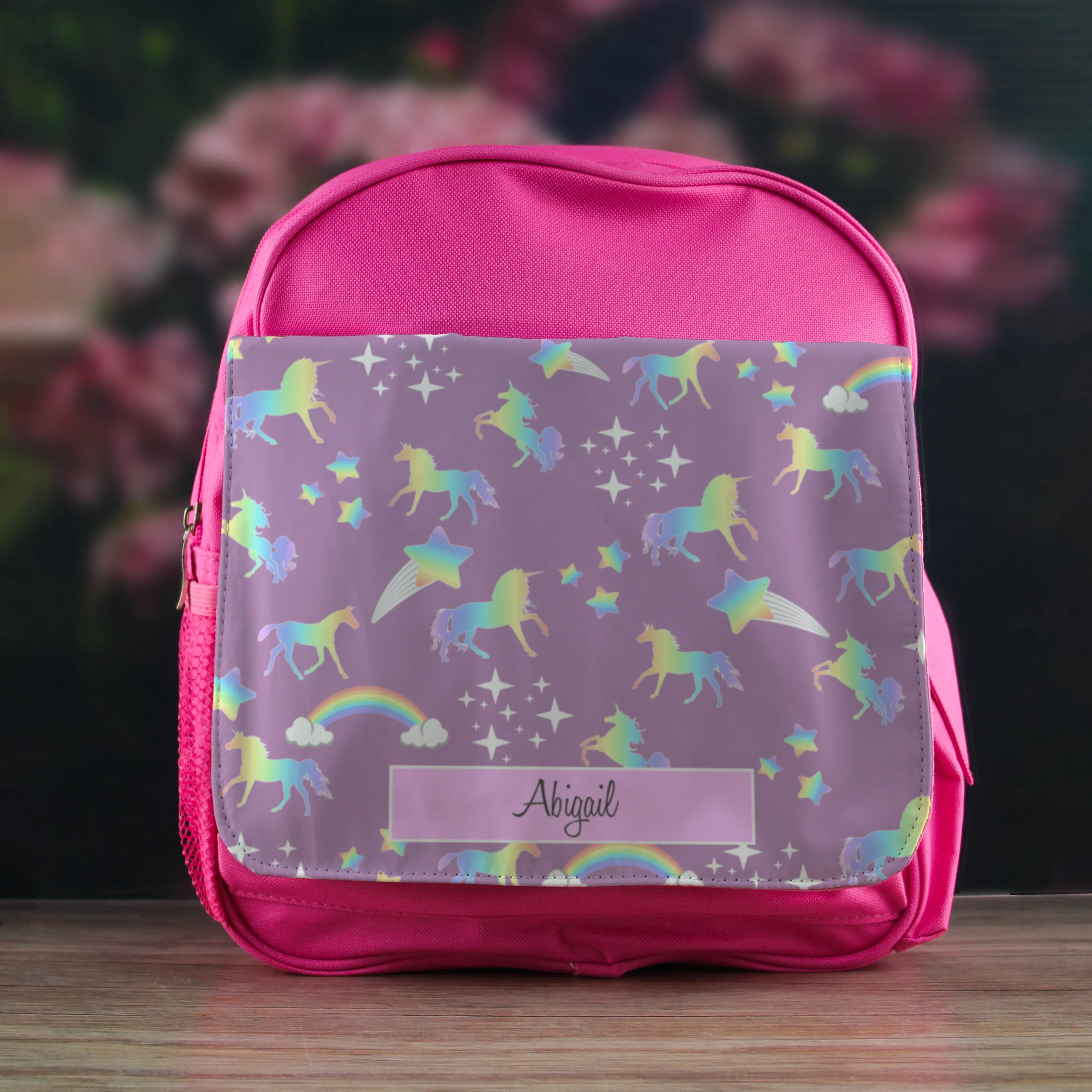 Printed Kids Pink Backpack with Unicorn Design, Customise with Any Name