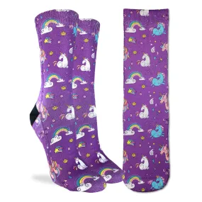 "Rainbows & Unicorns" Crew Socks by Good Luck Sock - Medium