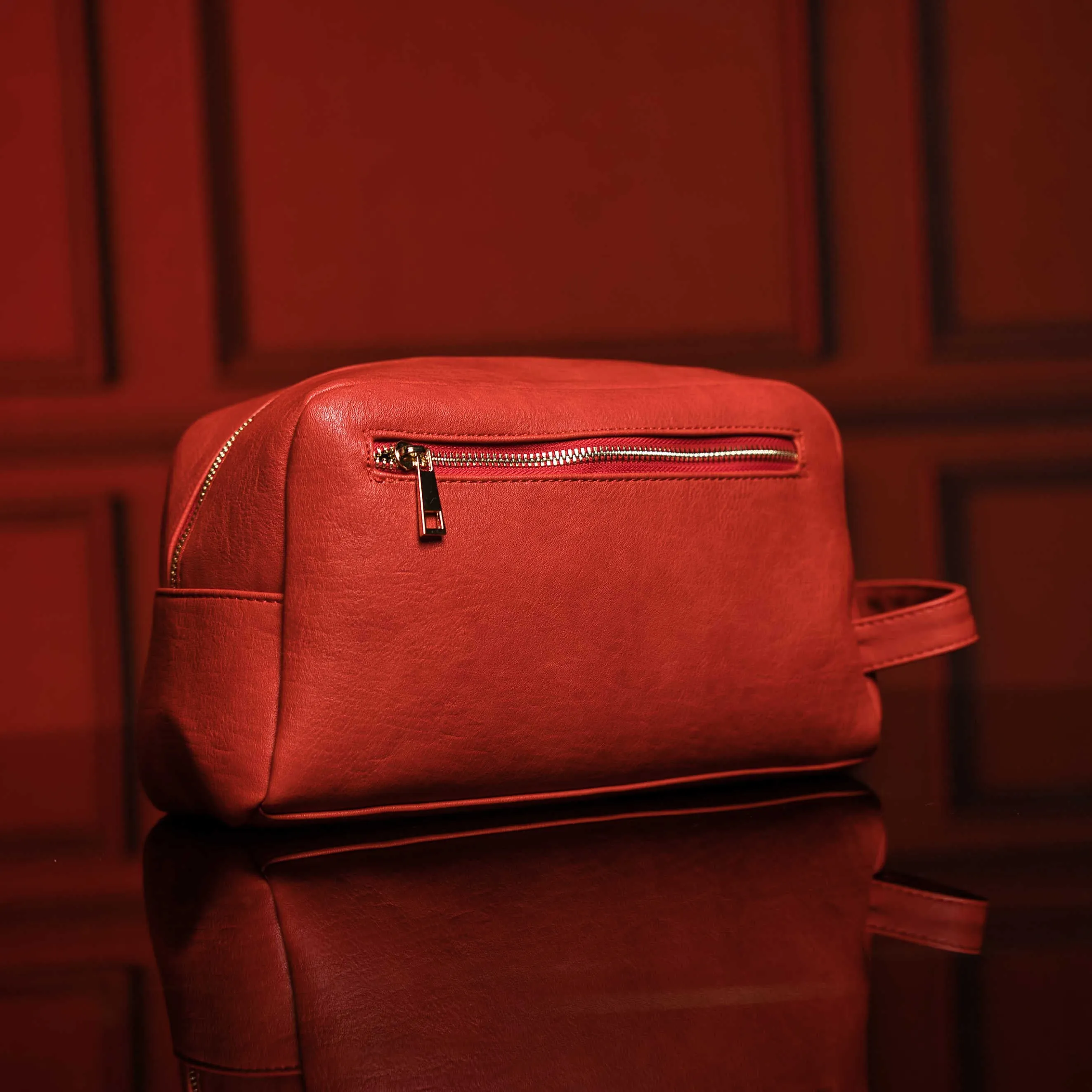 Red Tumbled Leather Toiletry Bag