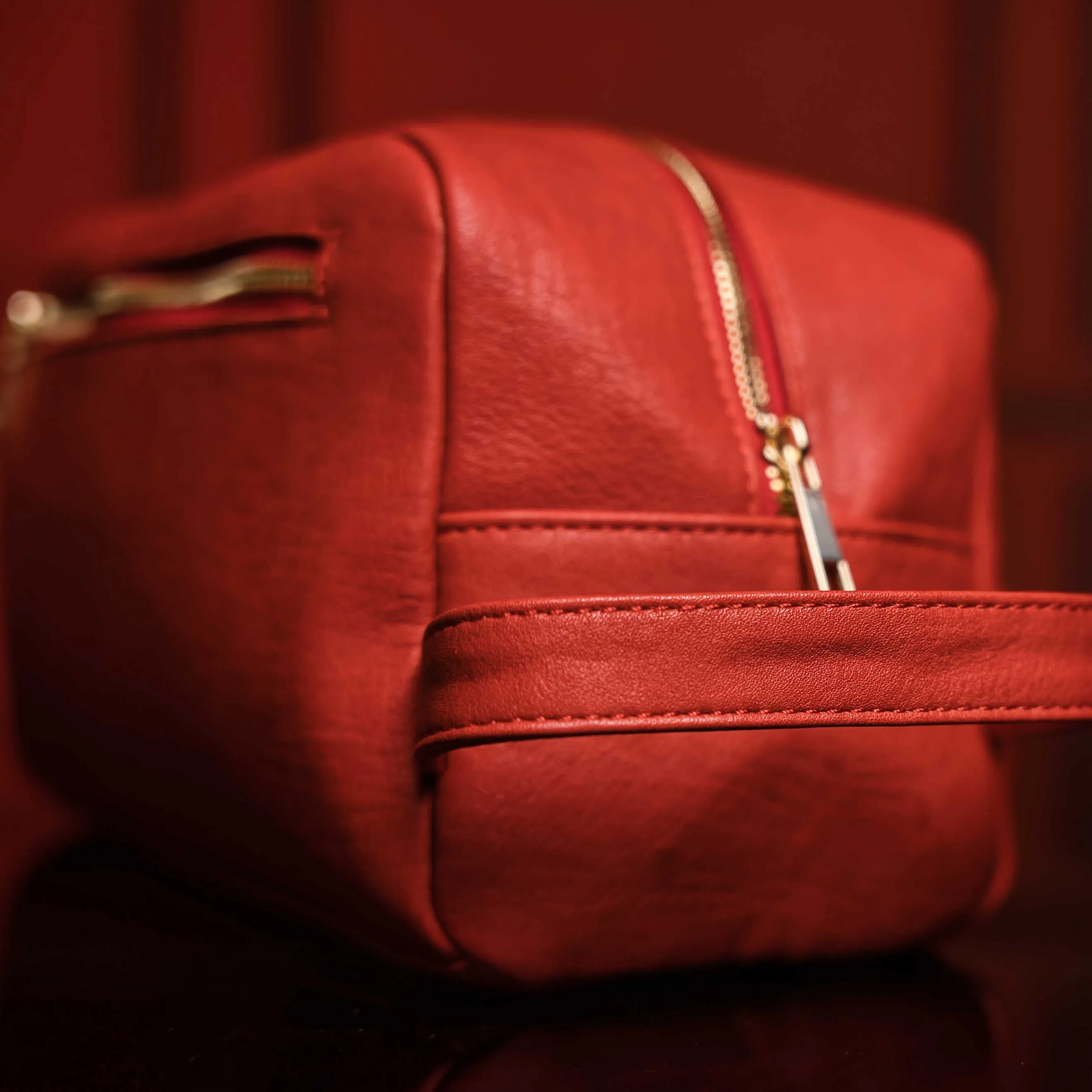 Red Tumbled Leather Toiletry Bag