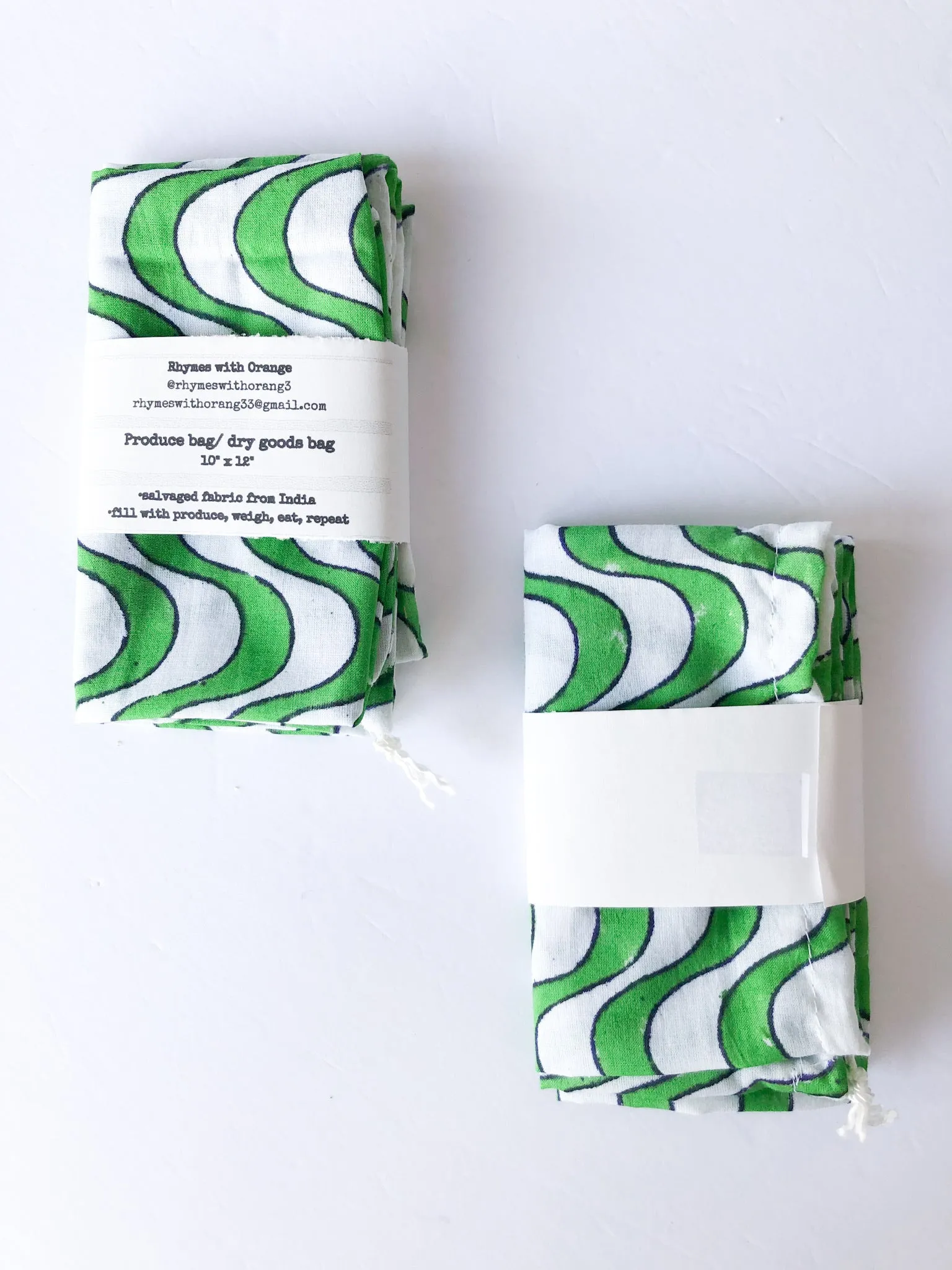 Reusable Zero Waste Salvaged Organic Cotton Produce   Dry Goods Bags -10" x 12"