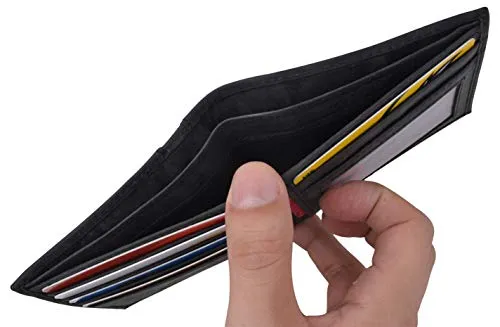 RFID Wallets for Men Slim Bifold Genuine Leather Front Pocket Wallet with ID Window