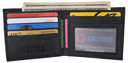 RFID Wallets for Men Slim Bifold Genuine Leather Front Pocket Wallet with ID Window