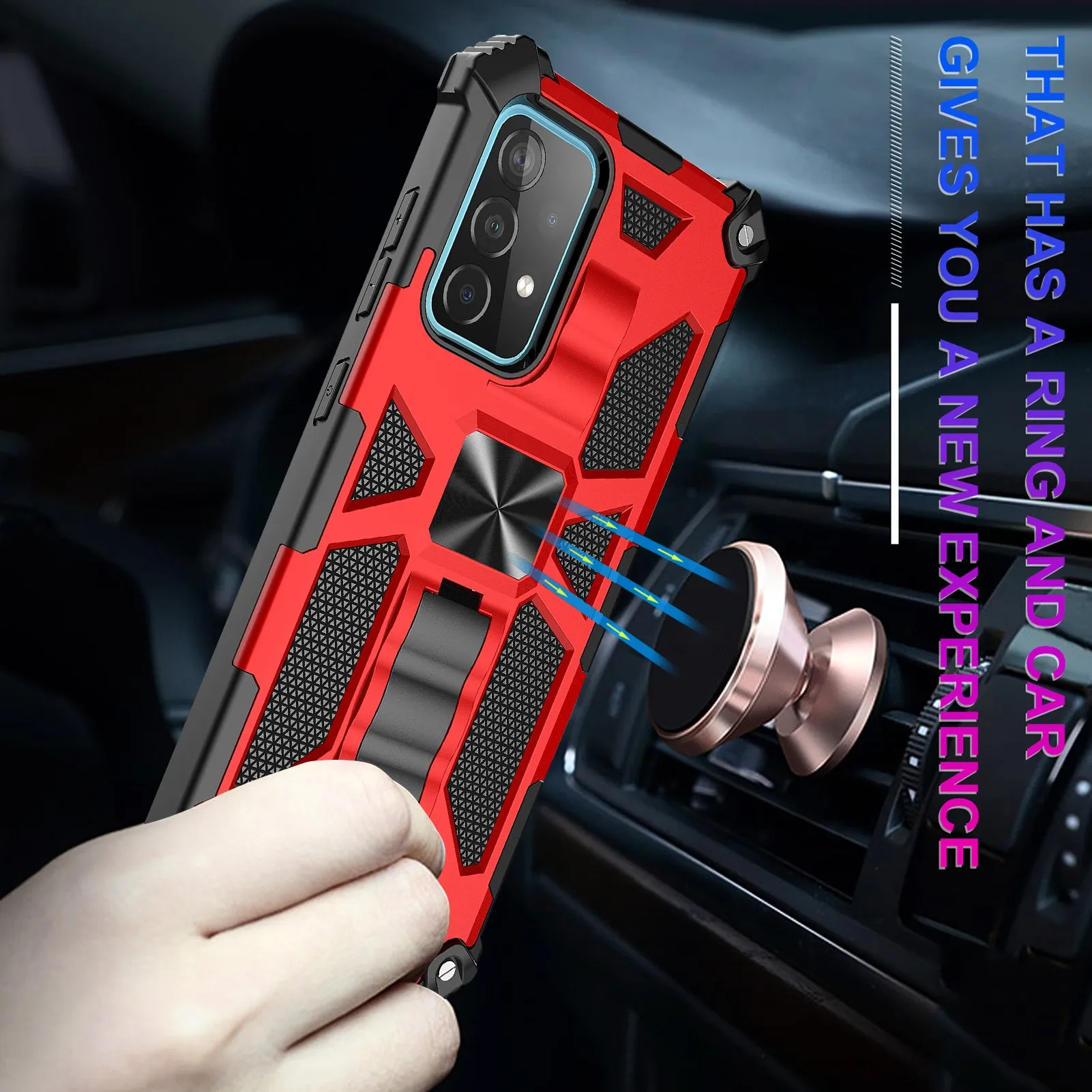 Samsung Galaxy A32 5G Case [Military Grade] Ring Car Mount Kickstand Hybrid Hard PC Soft TPU Shockproof Protective Case - Red