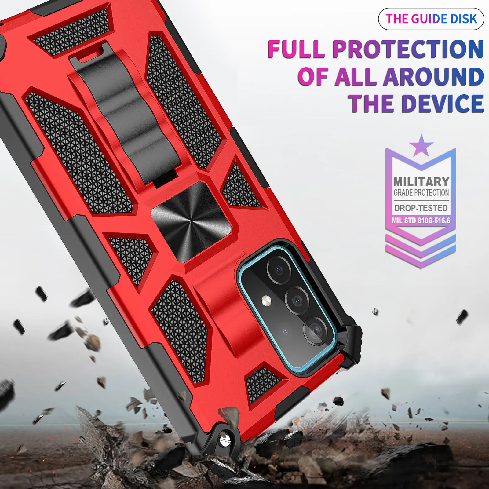 Samsung Galaxy A32 5G Case [Military Grade] Ring Car Mount Kickstand Hybrid Hard PC Soft TPU Shockproof Protective Case - Red