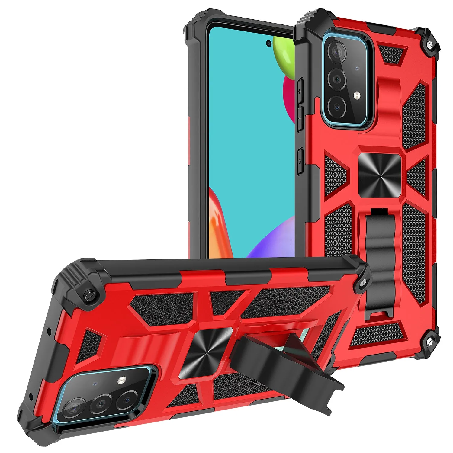 Samsung Galaxy A32 5G Case [Military Grade] Ring Car Mount Kickstand Hybrid Hard PC Soft TPU Shockproof Protective Case - Red