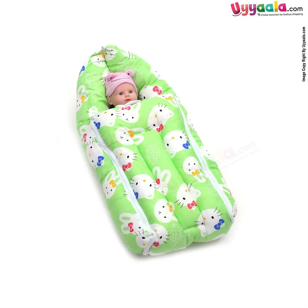 Sleeping Bag(Carry Nest) Premium Cotton Hello Kitty Print 0 m, Green