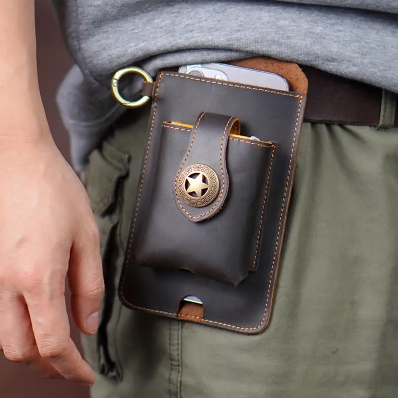 Star Magnetic Suction Leather Phone Belt Bag