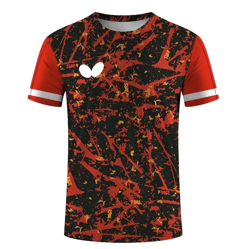 Summer New Men's O-neck Short Sleeve 3d T-shirt Quick Dry Table Tennis Uniform Print Logo Boys' Badminton Clothing Top