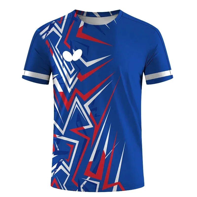 Summer New Men's O-neck Short Sleeve 3d T-shirt Quick Dry Table Tennis Uniform Print Logo Boys' Badminton Clothing Top