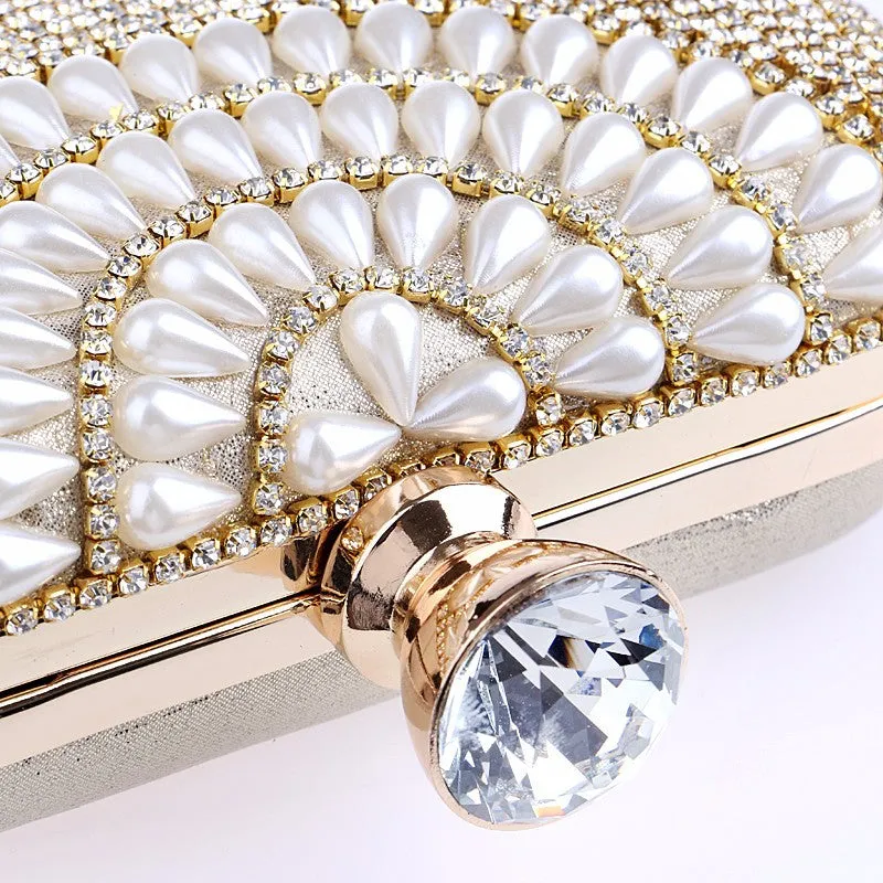 Tassel Rhinestones Clutch Women Evening Bags Beaded Handbags with Pearls