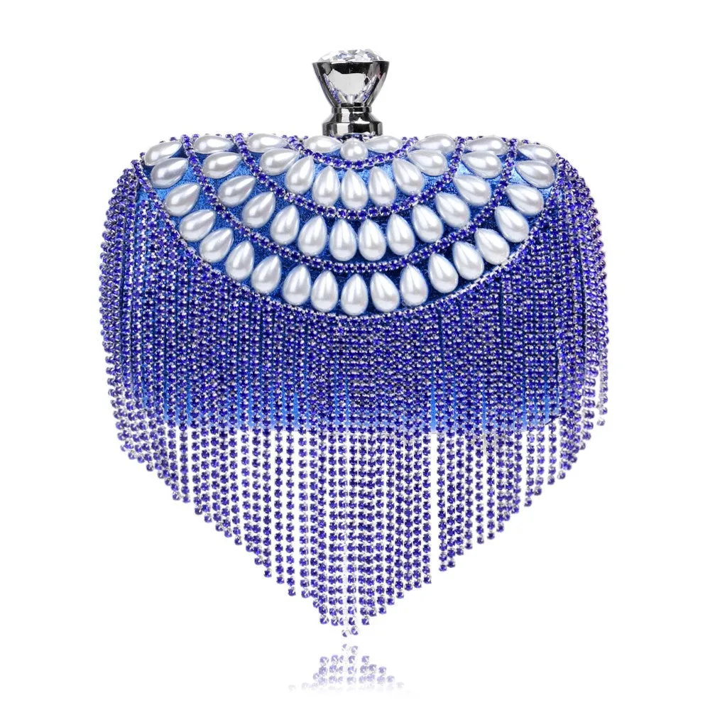 Tassel Rhinestones Clutch Women Evening Bags Beaded Handbags with Pearls