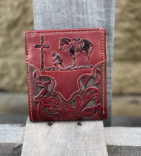 Top Notch Accessories 50100-1BR Brown Praying Cowboy  With Brown Inlay Bi-Fold Wallet