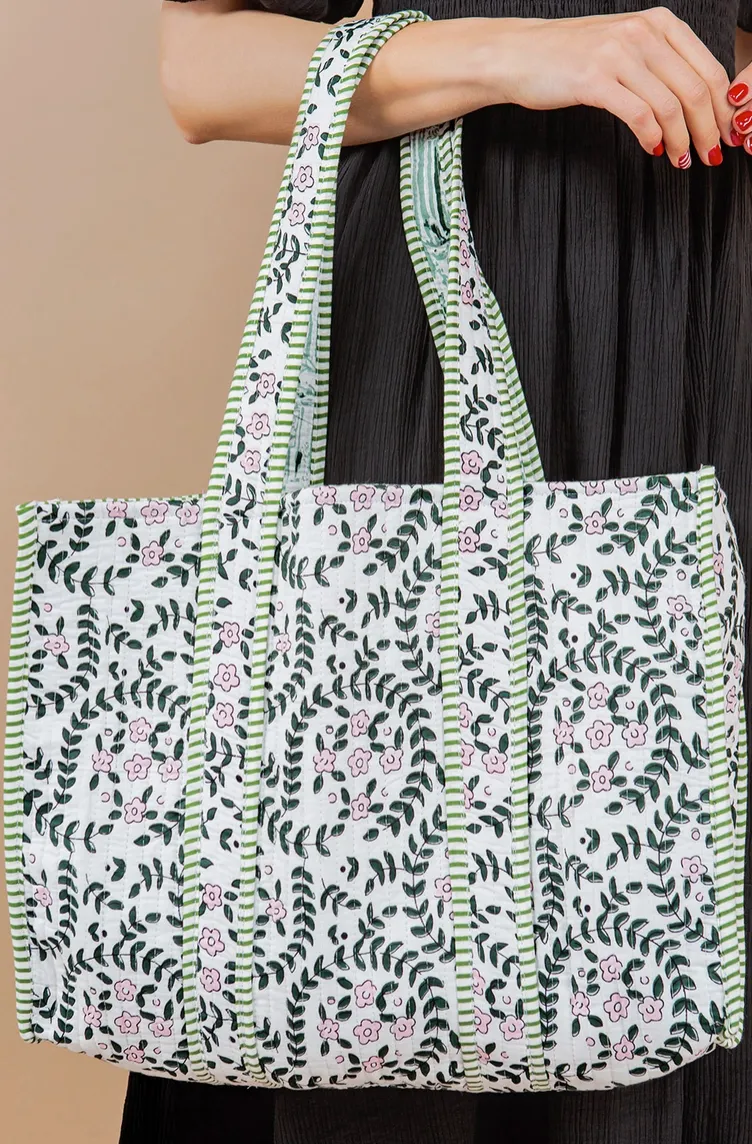 Vine Printed Quilted Tote