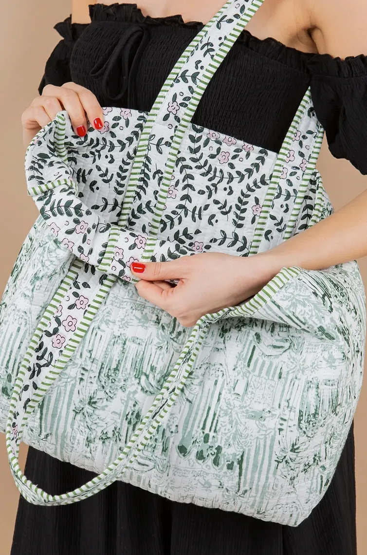 Vine Printed Quilted Tote