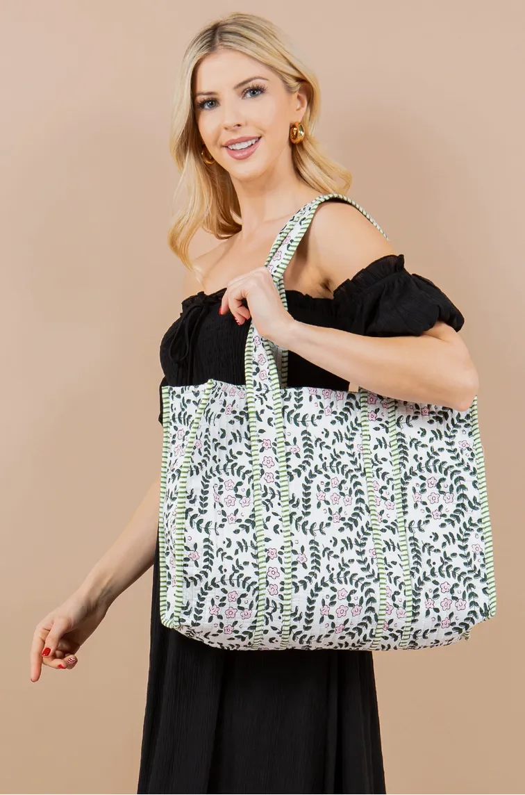 Vine Printed Quilted Tote