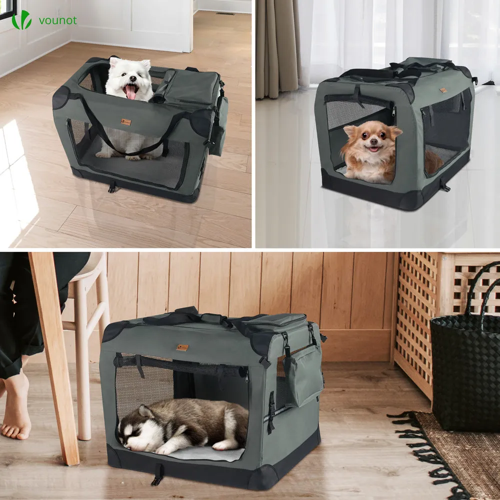 VOUNOT Pet Carrier Bag Portable Foldable Dog Cat Travel Carrier Bag, 3 Entry Doors, Breathable Mesh and Padded Handles, M Grey