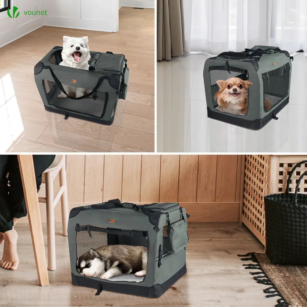 VOUNOT Pet Carrier Bag Portable Foldable Dog Cat Travel Carrier Bag, 3 Entry Doors, Breathable Mesh and Padded Handles, S Grey