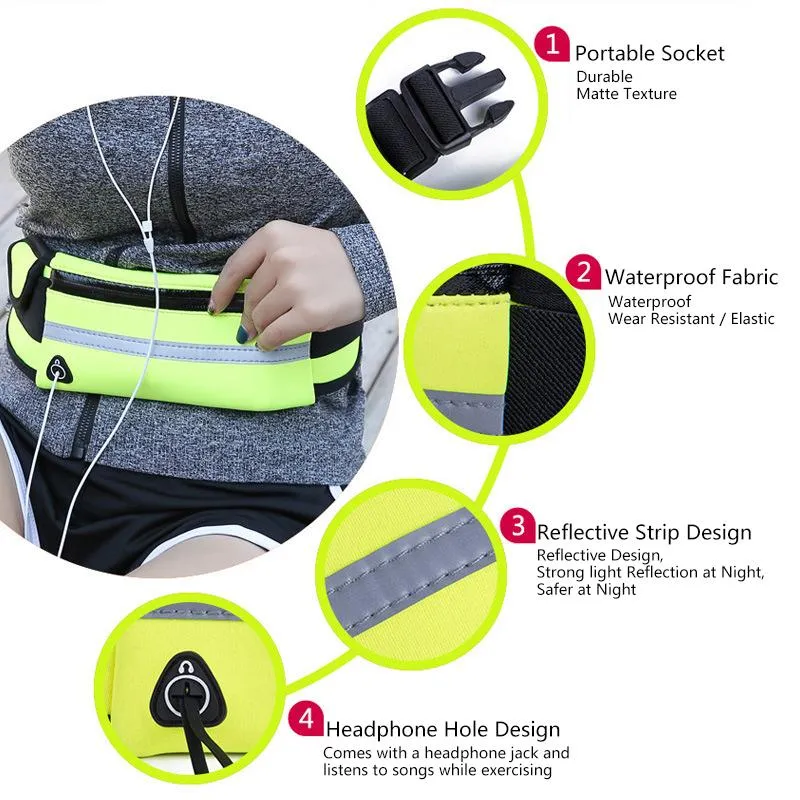 Women or Men Running Waist Bag" Waterproof " Mobile Phone Holder Jogging Sports Running Gym Fitness Bag