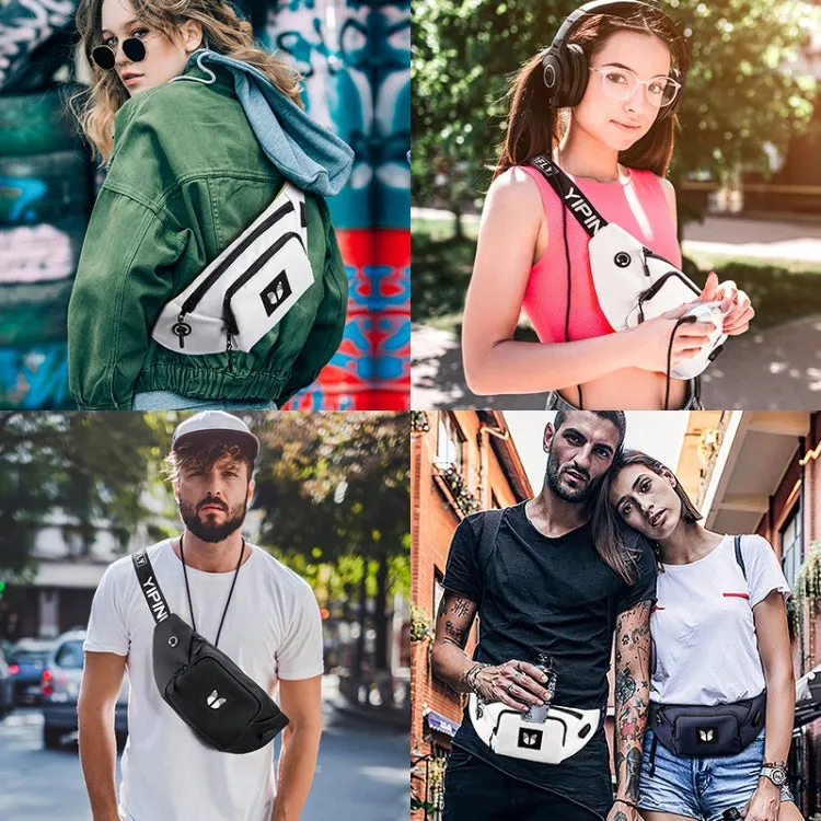 YIPINU YPU-DS Fashion Chest Bag Messenger Bag Waist Bag Waterproof Sports Mobile Phone Bag with External USB Port( White)