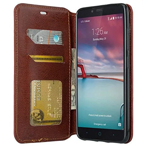 ZTE ZMAX Pro Case | Blade X Max | ZTE Carry | ZTE Grand X Max 2 Case | ZTE Imperial Max Case | ZTE Max Duo Pu Leather Magnetic Fold[Kickstand] Wallet Case with ID & Card Slots - Brown